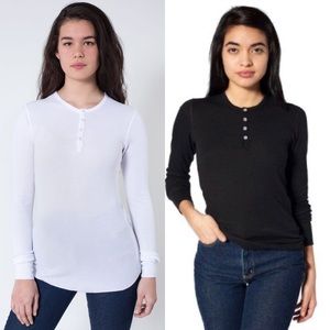 American Apparel 2PACK White & Black Unisex Henley